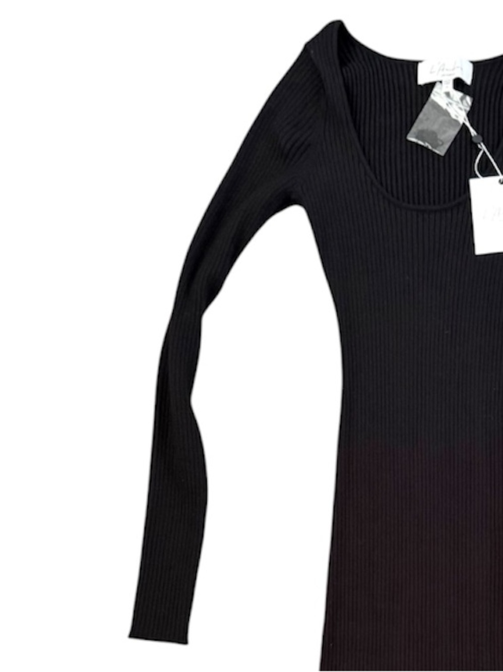 L’Academie Black Ribbed Side Slit Long Sleeve Maxi Dress NWT - Picture 6 of 10
